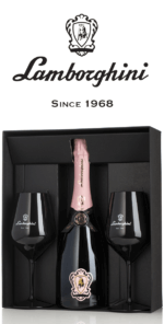 Lamborghini gift box The Legend Rose Spumante + 2 zwarte partyglazen