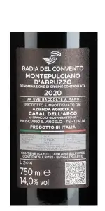 Casal Dell'Arco Badia Del Convento Montepulciano D'Abruzzo DOC 2020 kopie